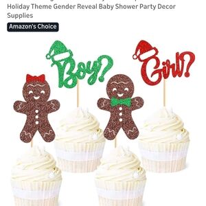Holiday Theme Gender Reveal Cupcake Toppers, Grinch Themed Sign, Gender Stickers